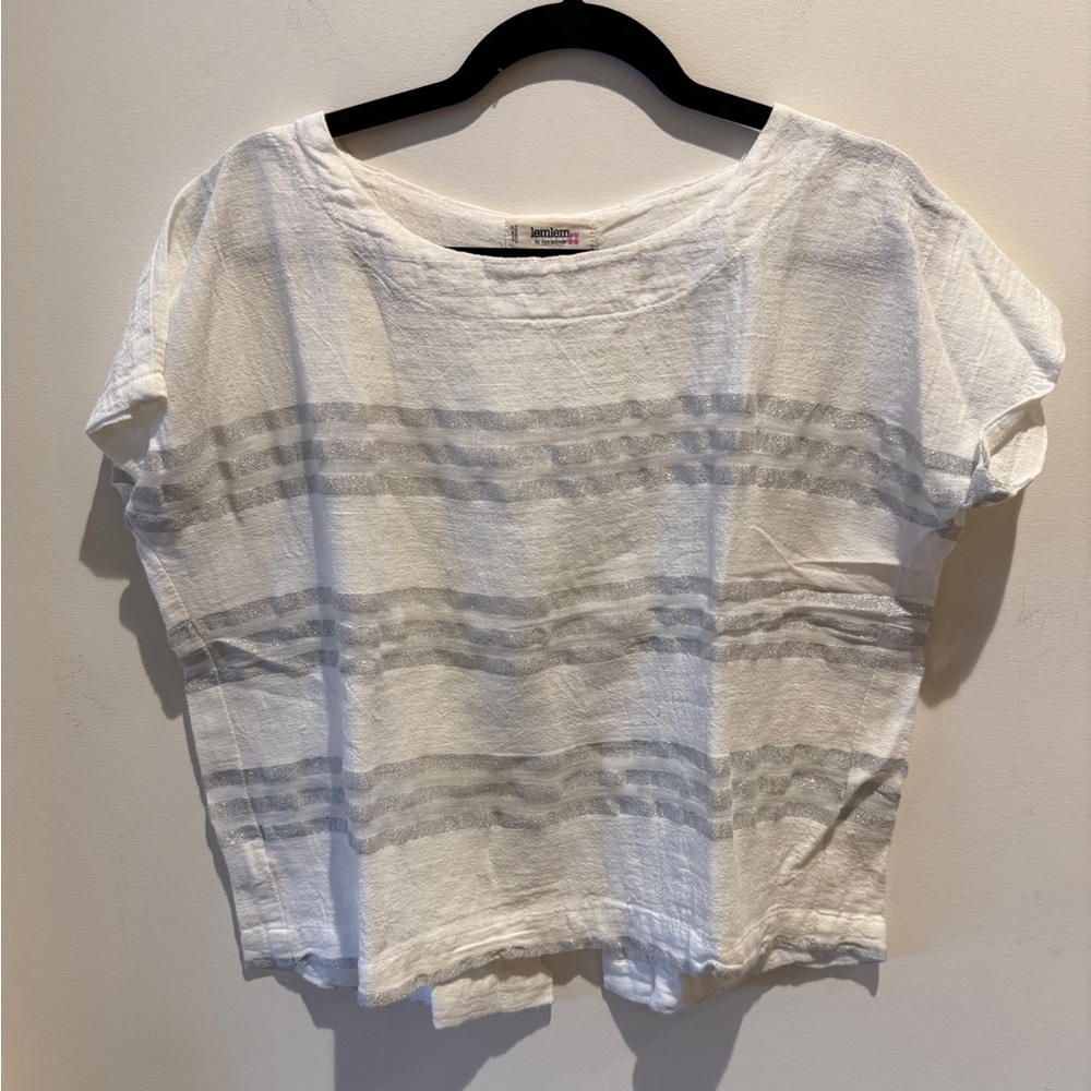 Lemlem Short Sleeve Cropped Boxy Open Back Top size Medium